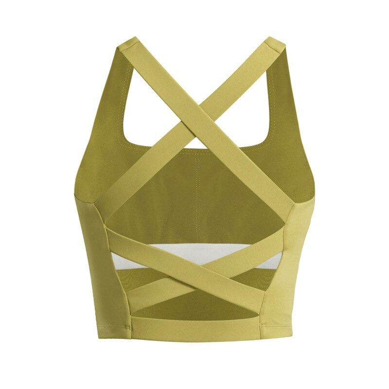 Olive green cross back women's running tank top, made of breathable nylon and spandex for high-intensity workouts. Model SF0028.